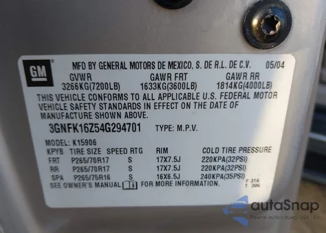 2004 Chevrolet Suburban 1500 Lt z USA, uszkodzony, nr VIN 3GNFK16Z54G294701